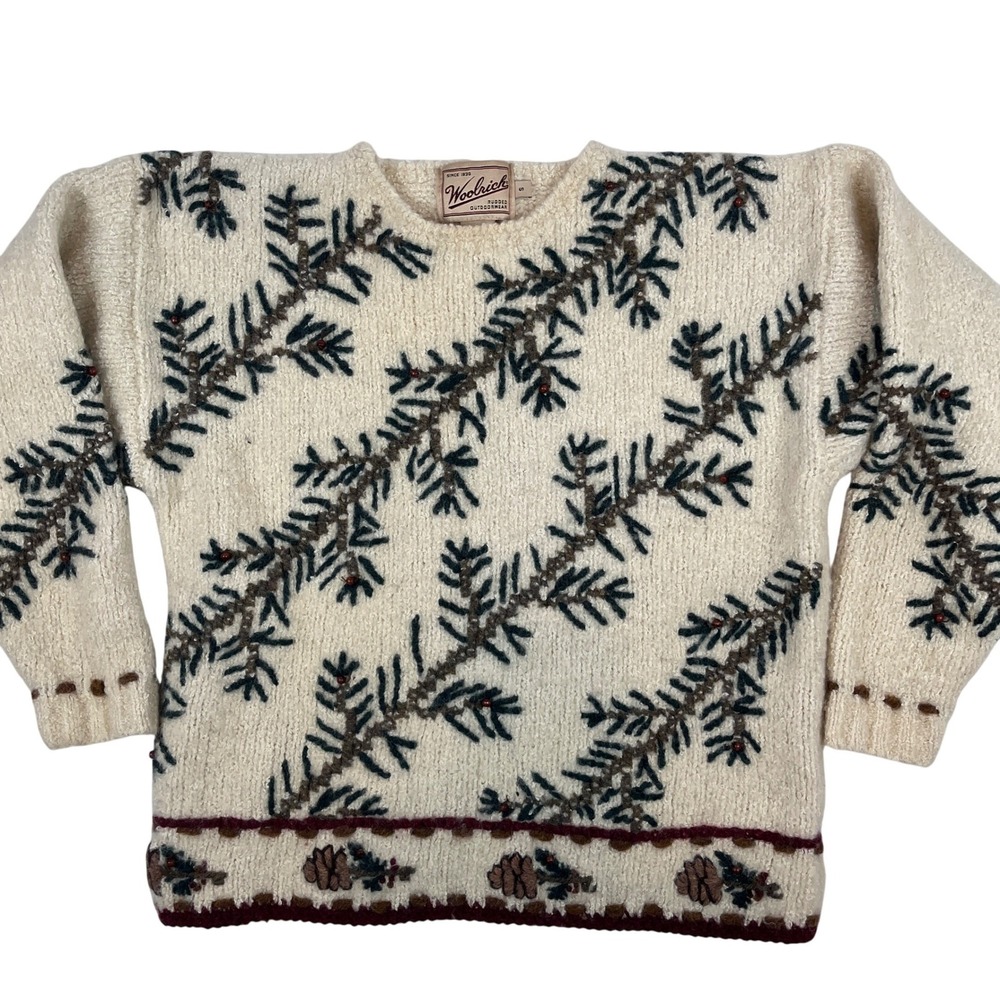 Vintage Woolrich Handframe Pinecone Evergreen Sweater Hong Kong Wool Blend XS?